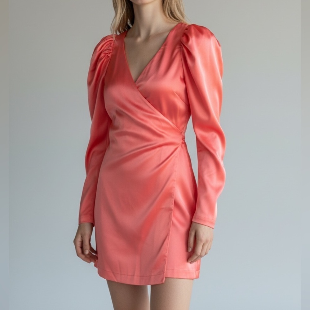 ROTATE Birger Christensen Shell Pink Satin Wrap Mini Dress NWT Size 42 (US 12)